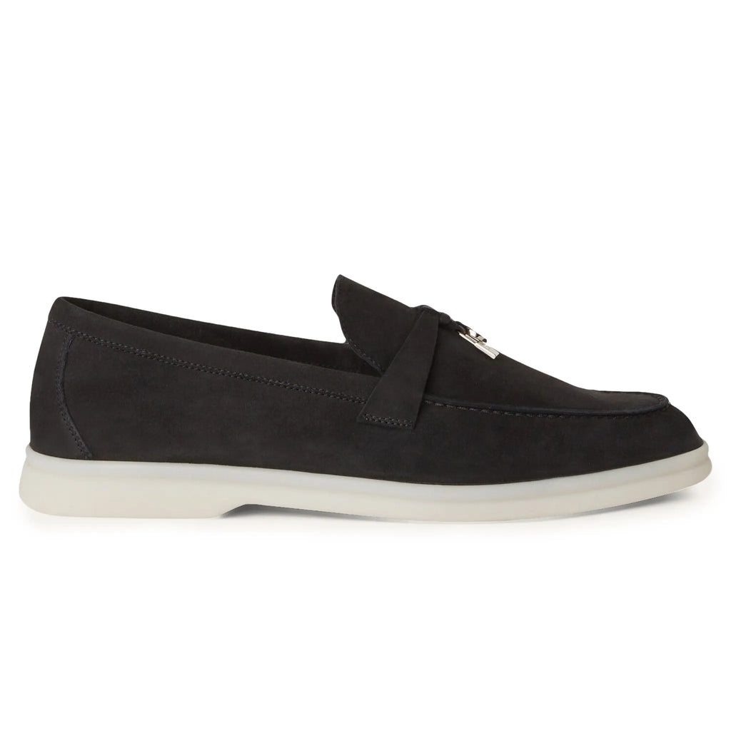 Loro Piana Summer Charms Walk Suede Caviar Loafers - Black