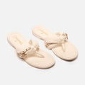 Chanel White Leather Chain-Accent Flip Flops Sandals
