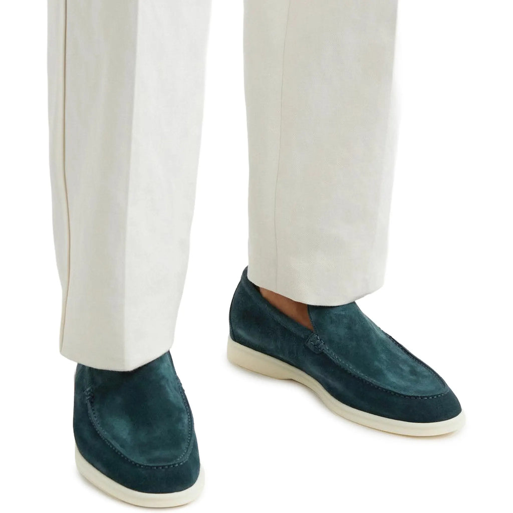 Loro Piana Summer Walk Suede Petrol Green Loafers
